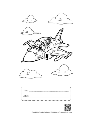 Thumbnail: Small Smiling Cartoon Jet Plane Flying in the Clouds Printable with Title and Artist Box