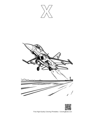 Thumbnail: Tactical Air Force Jet Accelerating on the Tarmac Printable Outline Alphabet X