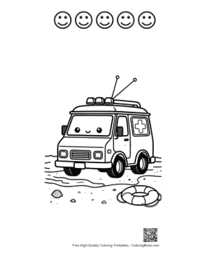 Thumbnail: Adorable Toy Rescue Van Playing by the Ocean Shore Printable and 5 Happy Face Outline