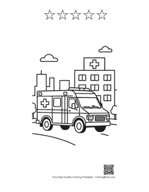 Thumbnail: Ambulance Rescue Vehicle Arriving at the Medical Center Printable and 5 Star Outline