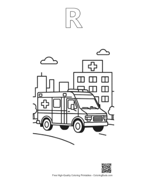 Thumbnail: Ambulance Rescue Vehicle Arriving at the Medical Center Printable Outline Alphabet R