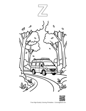 Thumbnail: Cute Rescue Van Printable Outline Alphabet Z