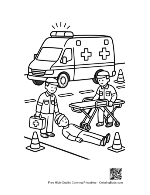 Thumbnail: Emergency Medical Scene with a Rescue Van and Crew Printable
