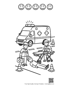 Thumbnail: Emergency Medical Scene with a Rescue Van and Crew Printable and 5 Happy Face Outline