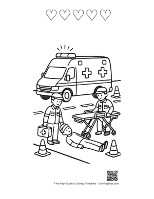 Thumbnail: Emergency Medical Scene with a Rescue Van and Crew Printable and 5 Heart Outline