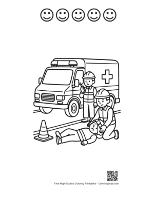 Thumbnail: First Responders Providing Aid Next to a Rescue Vehicle Printable and 5 Happy Face Outline