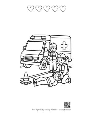 Thumbnail: First Responders Providing Aid Next to a Rescue Vehicle Printable and 5 Heart Outline