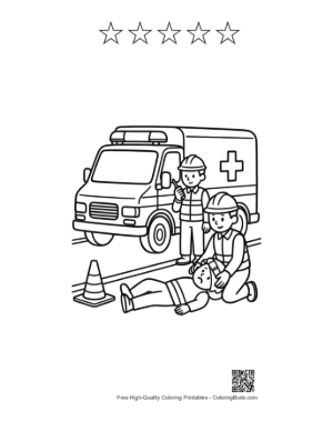 Thumbnail: First Responders Providing Aid Next to a Rescue Vehicle Printable and 5 Star Outline