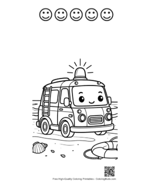Thumbnail: Friendly Little Rescue Van Character with a Siren Printable and 5 Happy Face Outline