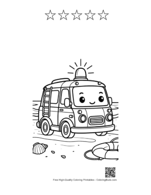 Thumbnail: Friendly Little Rescue Van Character with a Siren Printable and 5 Star Outline