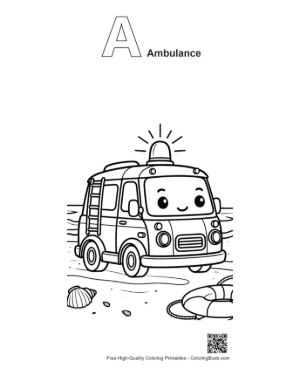 Thumbnail: Friendly Little Rescue Van Character with a Siren Printable Outline Alphabet A Ambulance