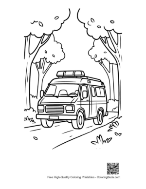 Thumbnail: Front View of a Rescue Van in the Deep Woods Printable