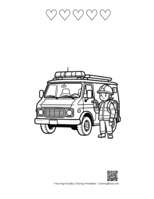 Thumbnail: Heroic Rescue Worker Posing with a Medical Van Printable and 5 Heart Outline