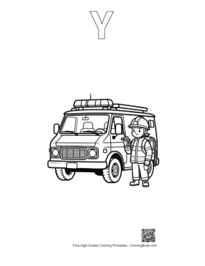 Thumbnail: Heroic Rescue Worker Posing with a Medical Van Printable Outline Alphabet Y