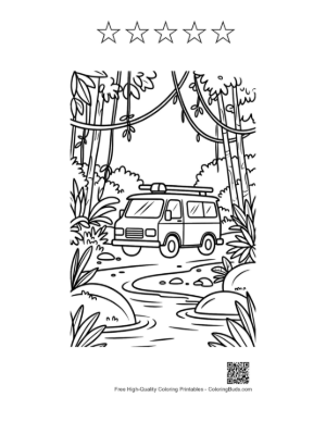 Thumbnail: Off-Road Emergency Van Deep Inside the Tropical Wild Printable and 5 Star Outline