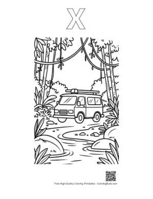 Thumbnail: Off-Road Emergency Van Deep Inside the Tropical Wild Printable Outline Alphabet X