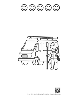 Thumbnail: Rescue Personnel Standing Ready with Their Equipment Van Printable and 5 Happy Face Outline