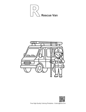 Thumbnail: Rescue Personnel Standing Ready with Their Equipment Van Printable Outline Alphabet R Rescue Van