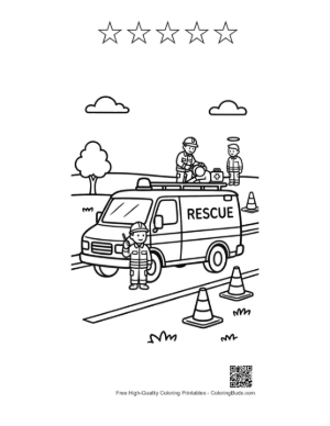 Thumbnail: Rescue Team Performing a Medical Evacuation with a Van Printable and 5 Star Outline