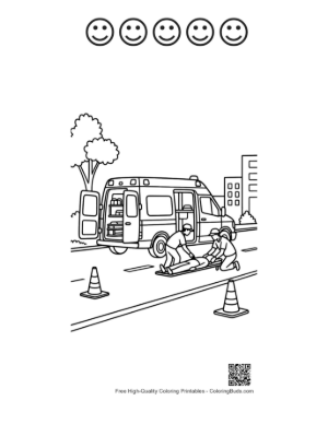 Thumbnail: Rescue Van at a Training Site with Traffic Cones Printable and 5 Happy Face Outline