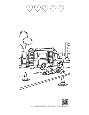 Thumbnail: Rescue Van at a Training Site with Traffic Cones Printable and 5 Heart Outline
