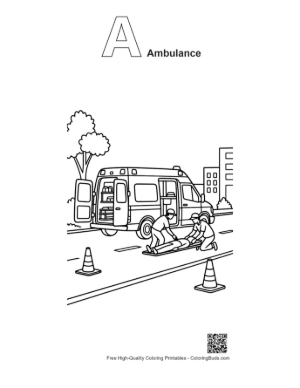 Thumbnail: Rescue Van at a Training Site with Traffic Cones Printable Outline Alphabet A Ambulance