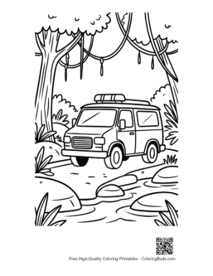Thumbnail: Rescue Van Crossing a Rocky Stream in the Jungle Printable