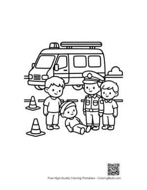 Thumbnail: Rescue Workers Helping a Child Near the Ambulance Van Printable