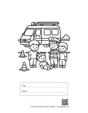 Thumbnail: Rescue Workers Helping a Child Near the Ambulance Van Printable with Title and Artist Box