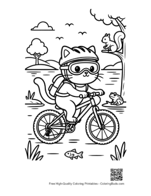 Thumbnail: Adorable Kitten on a Bicycle in the Countryside Printable