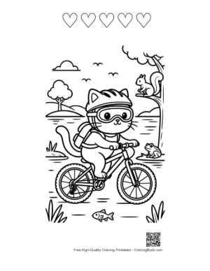 Thumbnail: Adorable Kitten on a Bicycle in the Countryside Printable and 5 Heart Outline