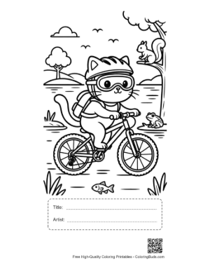Thumbnail: Adorable Kitten on a Bicycle in the Countryside Printable with Title and Artist Box
