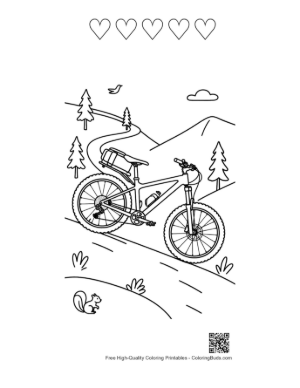 Thumbnail: Adventure Mountain Bike on a Scenic Downhill Slope Printable and 5 Heart Outline