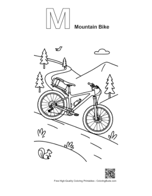 Thumbnail: Adventure Mountain Bike on a Scenic Downhill Slope Printable Outline Alphabet M Mountain Bike