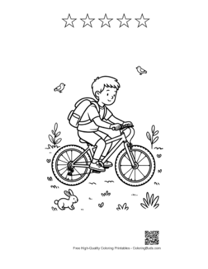 Thumbnail: Boy on a Bicycle Exploring a Scenic Outdoor Path Printable and 5 Star Outline