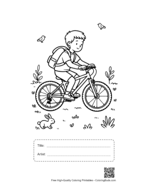 Thumbnail: Boy on a Bicycle Exploring a Scenic Outdoor Path Printable with Title and Artist Box