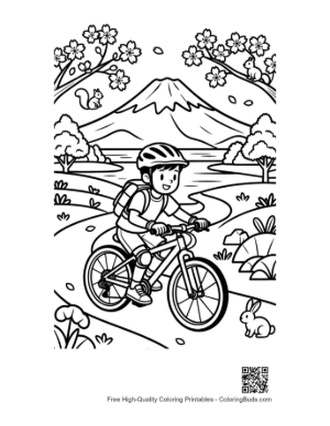 Thumbnail: Child Enjoying a Mountain Bike Ride Near the Hills Printable