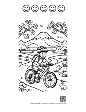 Thumbnail: Child Enjoying a Mountain Bike Ride Near the Hills Printable and 5 Happy Face Outline