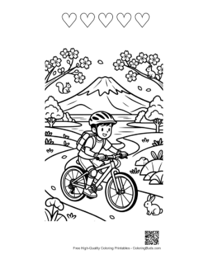 Thumbnail: Child Enjoying a Mountain Bike Ride Near the Hills Printable and 5 Heart Outline