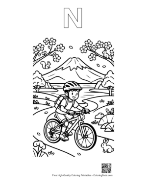 Thumbnail: Child Enjoying a Mountain Bike Ride Near the Hills Printable Outline Alphabet N