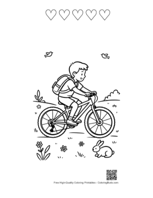 Thumbnail: Child Pedaling a Mountain Bike Through the Woods Printable and 5 Heart Outline