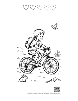 Thumbnail: Cute Mountain Bike to Color Printable and 5 Heart Outline