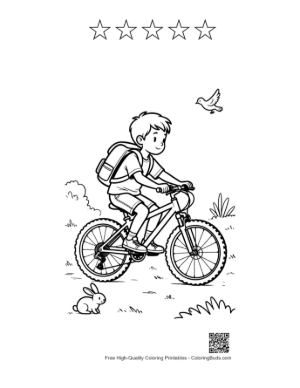 Thumbnail: Cute Mountain Bike to Color Printable and 5 Star Outline