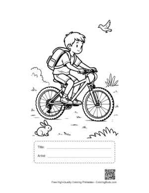 Thumbnail: Cute Mountain Bike to Color Printable with Title and Artist Box