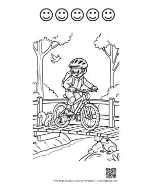 Thumbnail: Easy Mountain Bike Coloring Page Printable and 5 Happy Face Outline