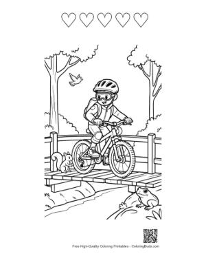 Thumbnail: Easy Mountain Bike Coloring Page Printable and 5 Heart Outline