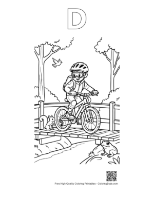 Thumbnail: Easy Mountain Bike Coloring Page Printable Outline Alphabet D