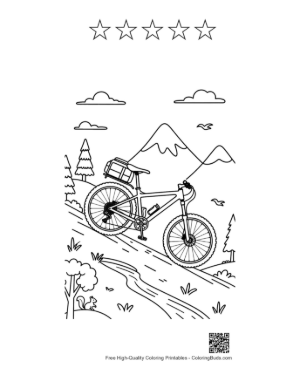 Thumbnail: Mountain Bike Parked Overlooking a Vast Valley Printable and 5 Star Outline