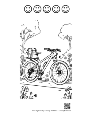Thumbnail: Professional Mountain Bike Parked on a Forest Trail Printable and 5 Happy Face Outline