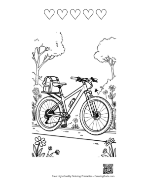 Thumbnail: Professional Mountain Bike Parked on a Forest Trail Printable and 5 Heart Outline